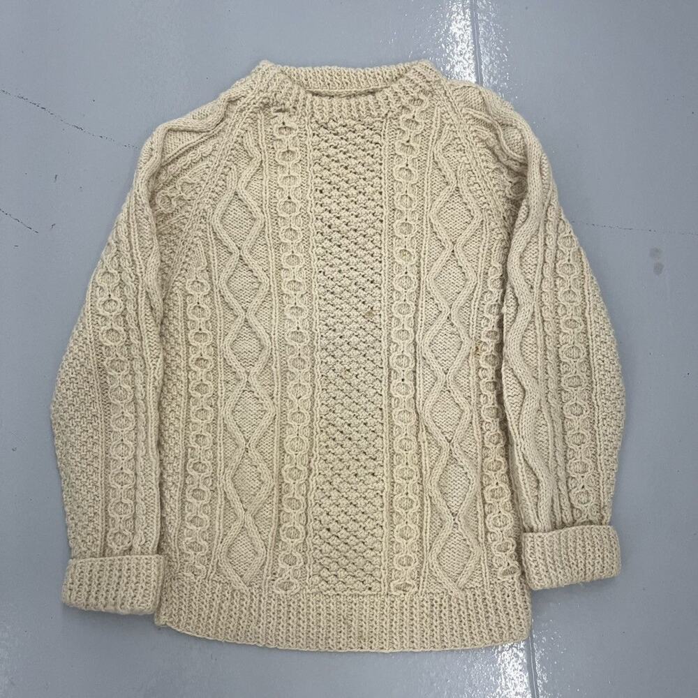 Vintage 80s Cream Wool Cable Knit Chunky Sweater